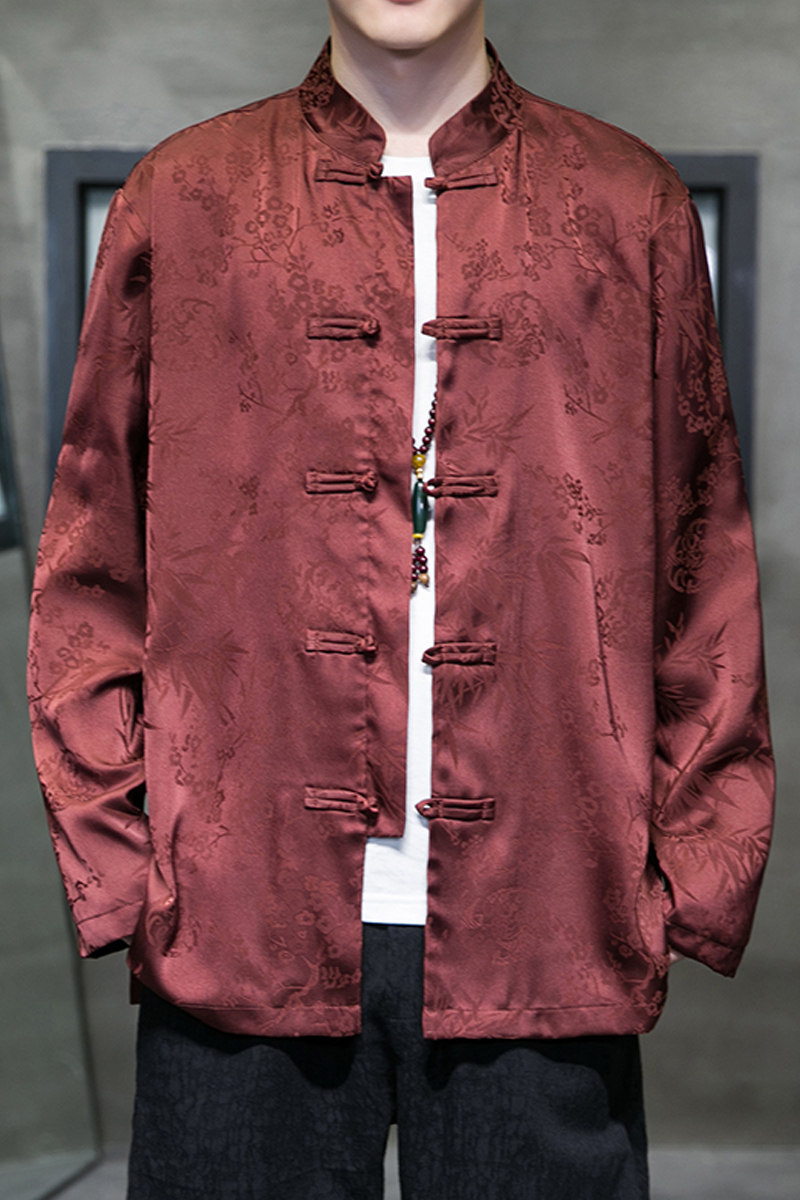 2024秋冬风男装冰丝暗纹唐装汉服长袖衬衫衬衣C229/Y795/P85,男装衬衫,电商C229-1
