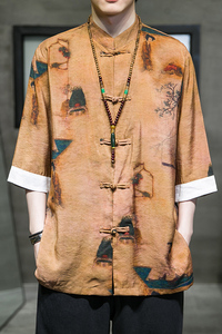 2024夏款风男装唐装印花潮汉服短袖衬衫外套C229/Y676/P60图片