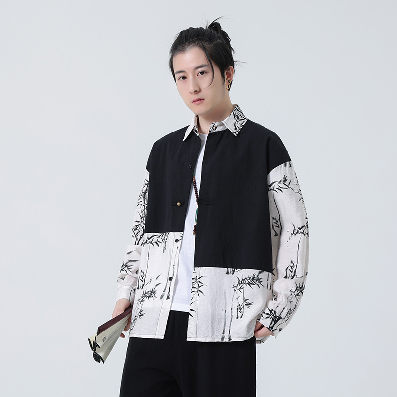 2024春夏新款棉麻亚麻唐装汉服中式长袖衬衫衬衣C229-Y998-P75,男装衬衫,电商C229-1