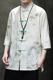 2024夏风男装冰丝印花唐装汉服短袖五分袖衬衫C229-Y1003-P70，男装衬衫，电商C229-1
