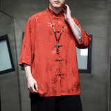 2024夏风男装中式唐装汉服短袖五分袖衬衫衬衣C229-Y905-P70，男装衬衫，电商C229-1
