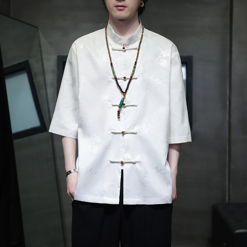 2024夏季风男装冰丝唐装汉服短袖五分袖衬衫C229-Y1031-P70,男装衬衫,电商C229-1