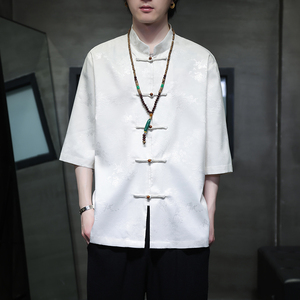 2024夏季风男装冰丝唐装汉服短袖五分袖衬衫C229-Y1031-P70图片