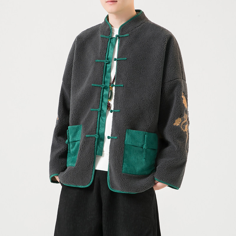 2024冬风男装羊羔毛复古中式唐装汉服棉衣棉袄C229/Y793/P155,男装棉衣,电商C229-1