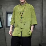 2024夏风男装冰丝唐装汉服短袖五分袖衬衫衬衣C229-Y901-P65，男装衬衫，电商C229-1