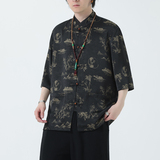 2024夏季风男装冰丝印花唐装汉服短袖衬衫衬衣C229-Y1021-P70，男装T恤，电商C229-1