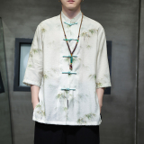 2024夏风男装竹子冰丝唐装汉服短袖五分袖T恤C229-Y1003-P70，男装衬衫，电商C229-1