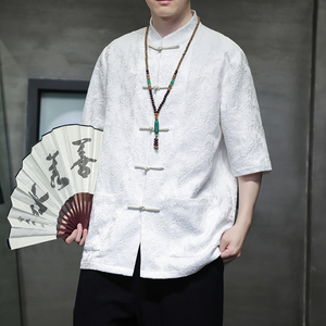 2024春夏新款风男装提花唐装汉服五分袖短袖T恤C229-Y996-P70图片