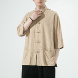 2023风男装风男装唐装汉服短袖五分袖衬衫C229/Y973/P65，男装衬衫，电商C229-1