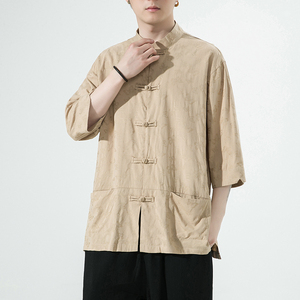 2024夏风男装唐装汉服短袖五分袖衬衫衬衣白底C229/Y973/P65图片