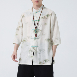2024夏风男装印花唐装汉服短袖五分袖衬衫衬衣C229-Y1003-P70图片