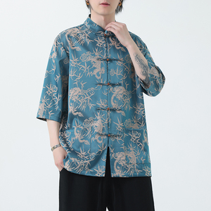 2024夏风男装冰丝唐装汉服短袖五分袖衬衫衬衣C229-Y1028-P70图片