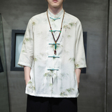 2024夏风男装冰丝唐装汉服短袖五分袖衬衫衬衣C229-Y1003-P70，男装衬衫，电商C229-1