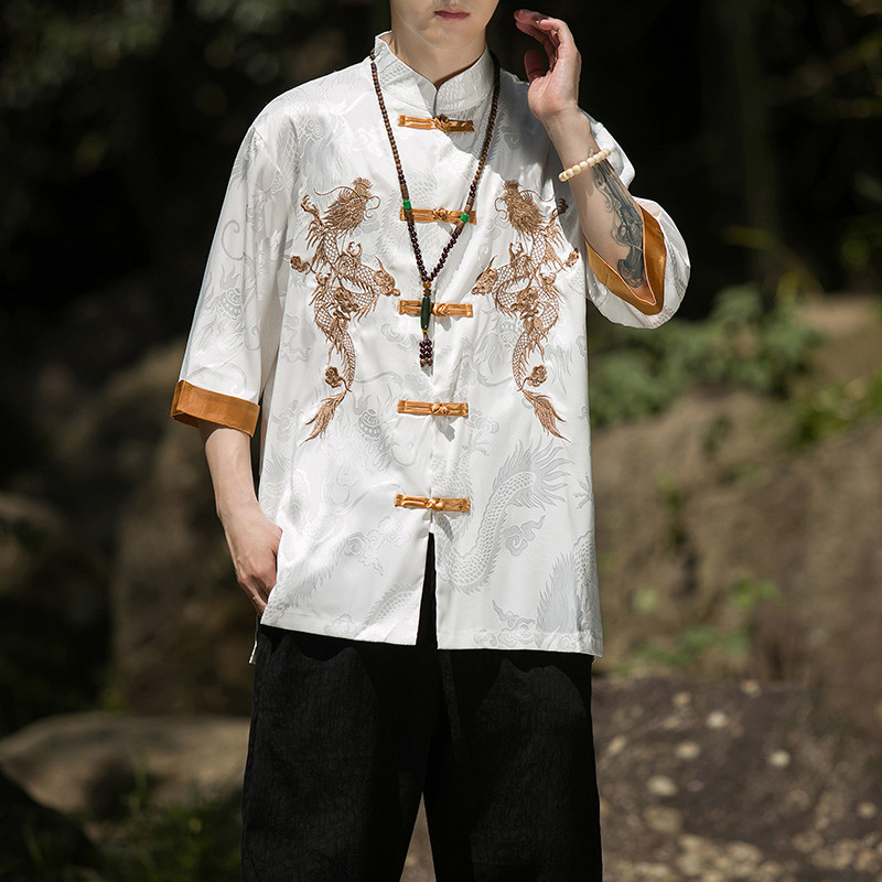 2024春夏风男装刺绣唐装汉服五分短袖衬衫衬衣C229/Y656/P60,男装衬衫,电商C229-1