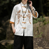 2024春夏风男装刺绣唐装汉服五分短袖衬衫衬衣C229/Y656/P60，男装衬衫，电商C229-1