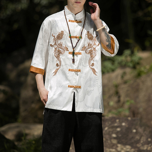 2024春夏风男装刺绣唐装汉服五分短袖衬衫衬衣C229/Y656/P60图片