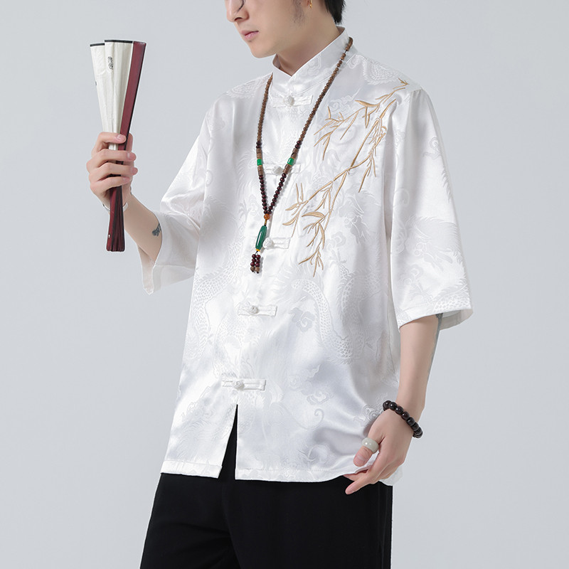 2024风男装冰丝唐装汉服刺绣唐装汉服短袖衬衫C229-Y1016-P65,男装衬衫,电商C229-1