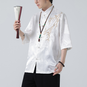 2024风男装冰丝唐装汉服刺绣唐装汉服短袖衬衫C229-Y1016-P65图片