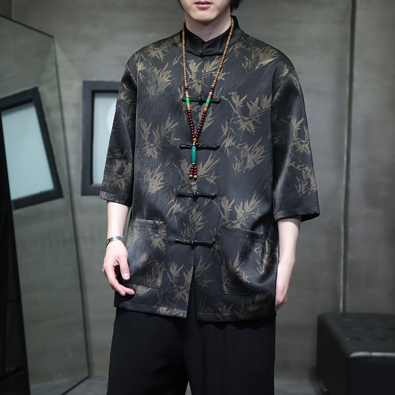 2024夏风男装冰丝唐装汉服短袖五分袖衬衫衬衣C229-Y1033-P70,男装衬衫,电商C229-1