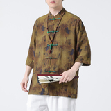 2024夏风男装冰丝印花唐装短袖五分袖衬衫衬衣C229-Y1004-P70，男装衬衫，电商C229-1
