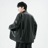 2024秋冬风男装撞色pu夹克外套唐装汉服大码C229/Y711/P105，男装皮衣，电商C229-1
