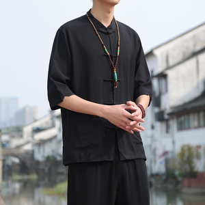 2024夏风男装唐装盘扣汉服短袖五分袖衬衫衬衣C229/Y729/P65图片