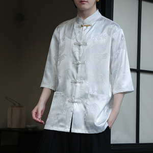 2024夏季风男装冰丝唐装汉服短袖大码衬衫衬衣C229-Y1015-P68图片