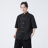 2024春夏风男装提花盘扣中式唐装汉服短袖衬衫C229-Y996-P70，男装衬衫，电商C229-1
