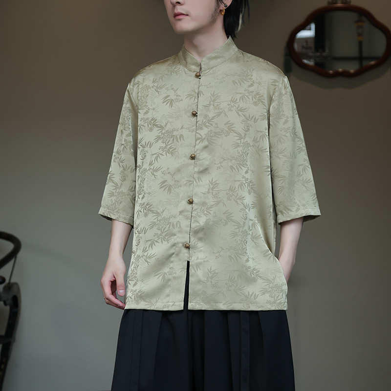 2024夏风男装冰丝唐装汉服短袖五分袖衬衫衬衣C229-Y903-P65,男装衬衫,电商C229-1