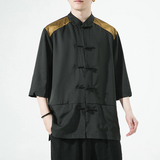 2024夏风男装撞色唐装汉服短袖五分袖衬衫衬衣C229/Y980/P70，男装衬衫，电商C229-1