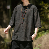 2024夏季风男装复古新中式盘扣唐装汉服短袖T恤C229/T201/P65，男装T恤，电商C229-1