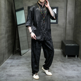 2024夏款风男装冰丝唐装汉服套装两件套大码C229/TZ345/P90，男装休闲套装，电商C229-1