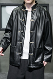 2022风男装pu皮夹克盘扣复古唐装汉服夹克外套C229/Y710/P105，男装皮衣，电商C229-1