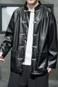 2022风男装pu皮夹克盘扣复古唐装汉服夹克外套C229/Y710/P105图片