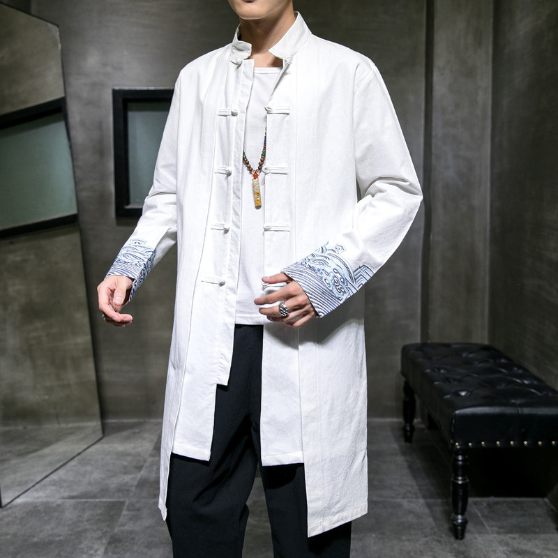 2024秋冬风男装刺绣中长款风衣男休闲外套大码C229/F51/P90图片