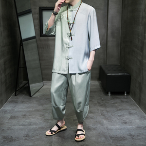 2024夏款风男装冰丝唐装汉服套装两件套大码C229/TZ344/P85图片
