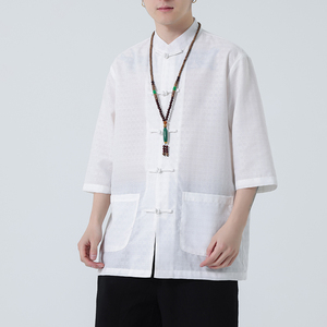 2024春夏风男装盘扣中式唐装汉服五分袖衬衫C229-Y906-P65图片