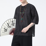 2024春夏风男装冰丝中式盘扣唐装汉服短袖体恤C229-T210-P60，男装T恤，电商C229-1