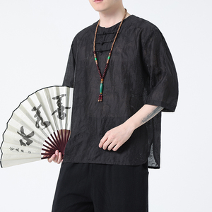 2024春夏风男装冰丝中式盘扣唐装汉服短袖体恤C229-T210-P60图片