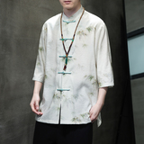 2024夏风男装竹子冰丝唐装汉服短袖五分袖T恤C229-Y1003-P70，男装衬衫，电商C229-1