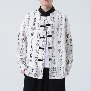 2024春夏新款风男装印花棉麻唐装汉服长袖衬衫C229-Y999-P75图片