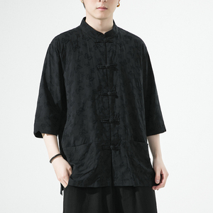 2024夏风男装唐装汉服短袖五分袖衬衫衬衣白底C229/Y973/P65图片