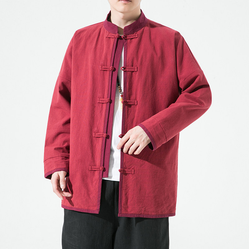 2024秋冬风男装棉麻亚麻撞色唐装汉服夹克外套C229/Y912/P80,男装夹克,电商C229-1