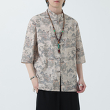2024夏风男装印花唐装汉服短袖五分袖衬衫衬衣C229-Y1023-P68，男装衬衫，电商C229-1