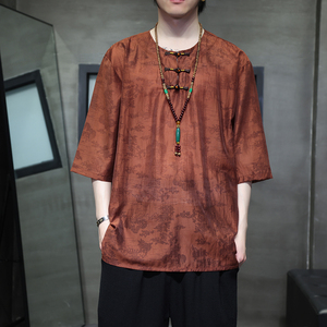 2024夏季风男装复古中式盘扣唐装汉服短袖T恤C229-T215-P60图片