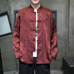 2024秋冬风男装冰丝暗纹唐装汉服长袖衬衫衬衣C229/Y795/P85图片