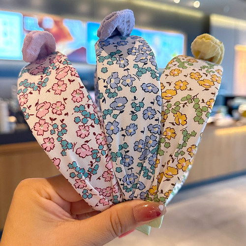 可爱兔耳朵简约宽边碎花儿童发箍