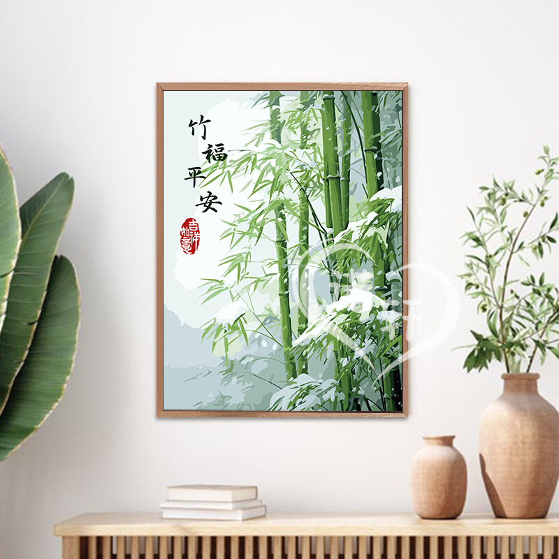 国风竹子 风景数字油画diy手工填充涂色丙烯油彩画新中式装饰挂画图片