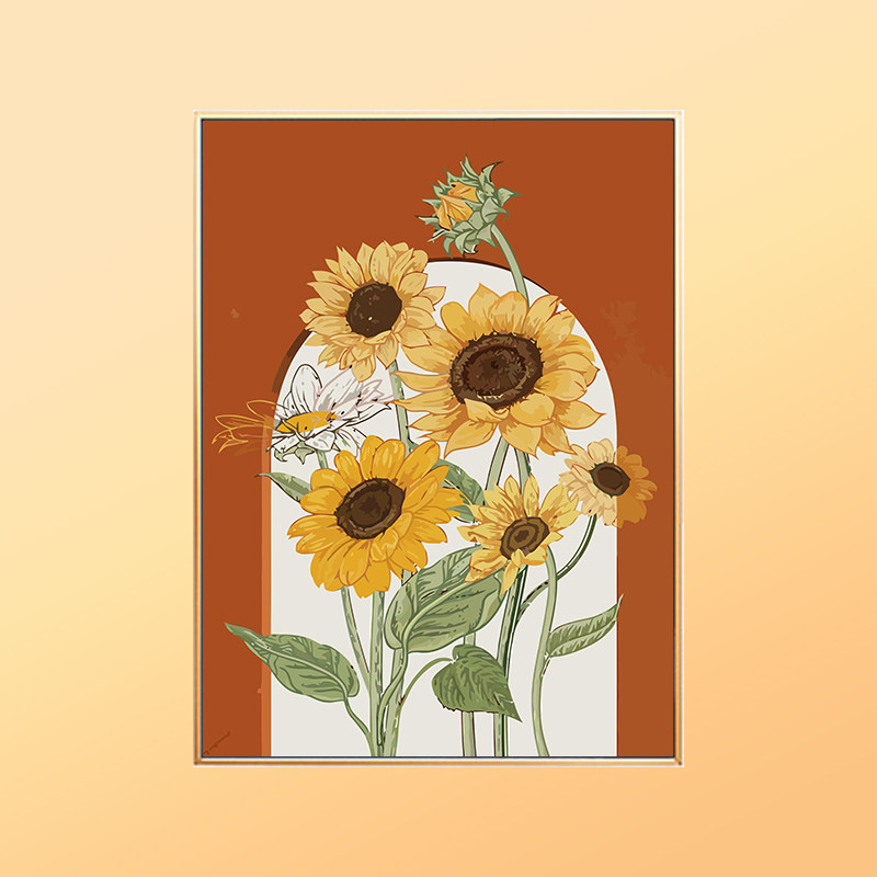 向日葵太阳花手绘填充数字油画diy涂鸦丙烯油彩画手工装饰画挂画
