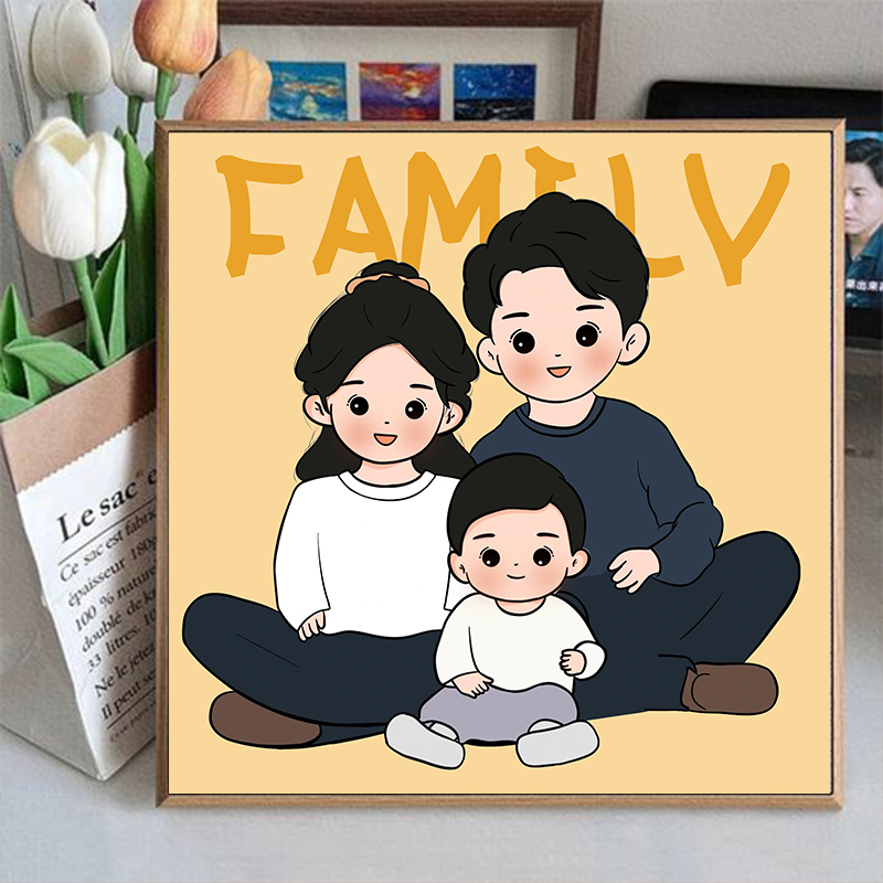一家三四口幸福family数字油画